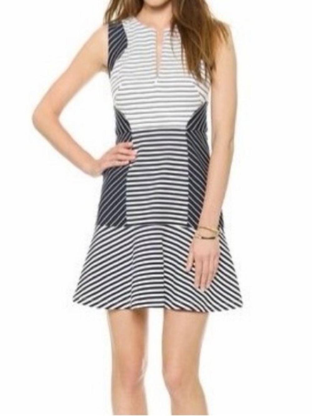 Shoshanna Navy & White Striped Sleeveless Fit-and-Flare Dress, Size 6